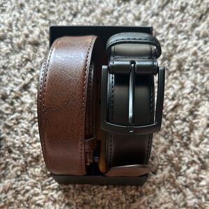 Men's Brown and Black Leather Belt Set